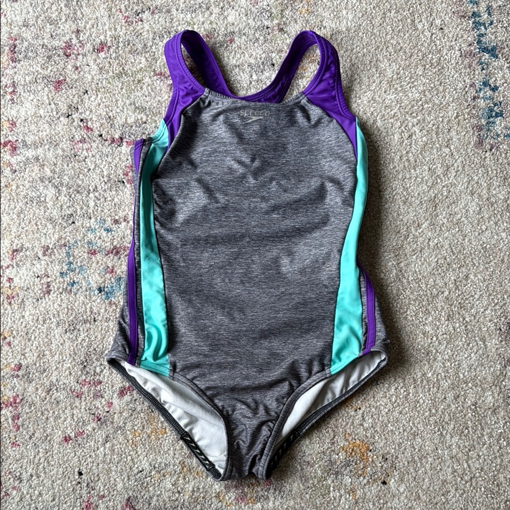 Speedo Gray and Purple One Piece Swimsuit